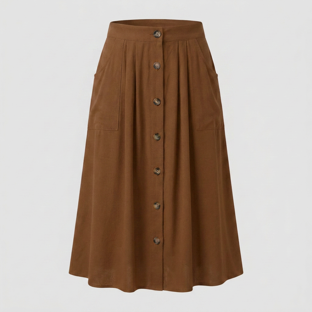 Button Front Midi Skirt with Pockets