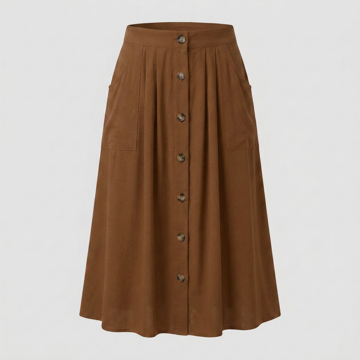Button Front Midi Skirt with Pockets