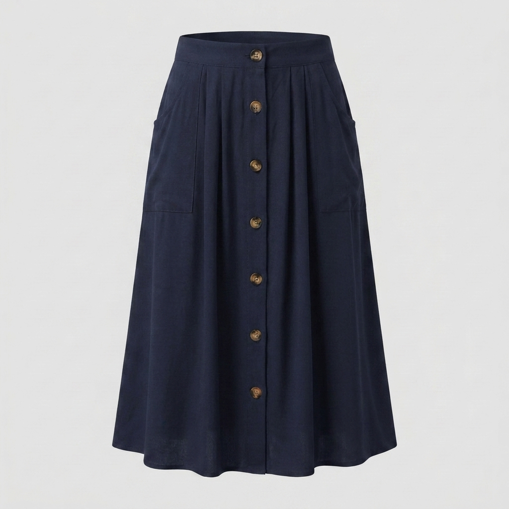 Button Front Midi Skirt with Pockets