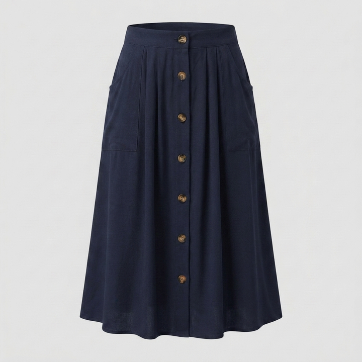Button Front Midi Skirt with Pockets