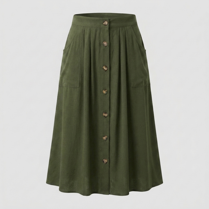 Button Front Midi Skirt with Pockets