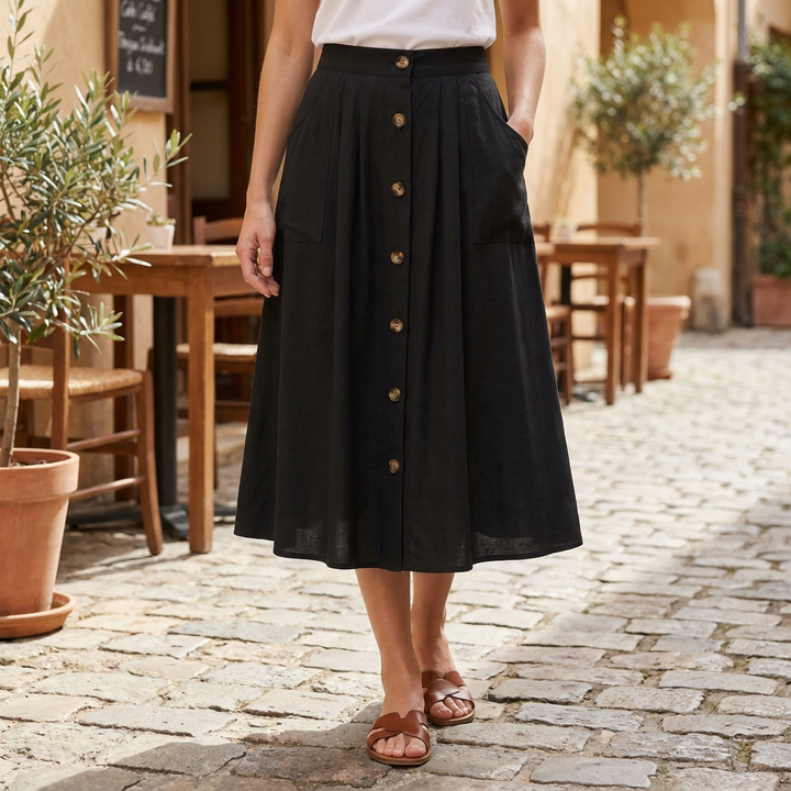 Button Front Midi Skirt with Pockets