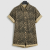 Animal Print Button-Up Romper with Cuffed Sleeves