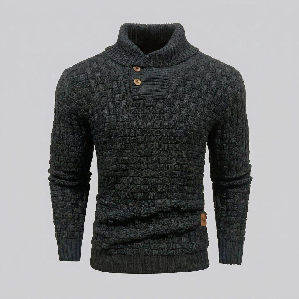Men’s High‑Neck Button‑Front Thick Knit Sweater