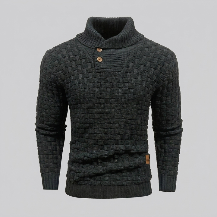 Men’s High‑Neck Button‑Front Thick Knit Sweater
