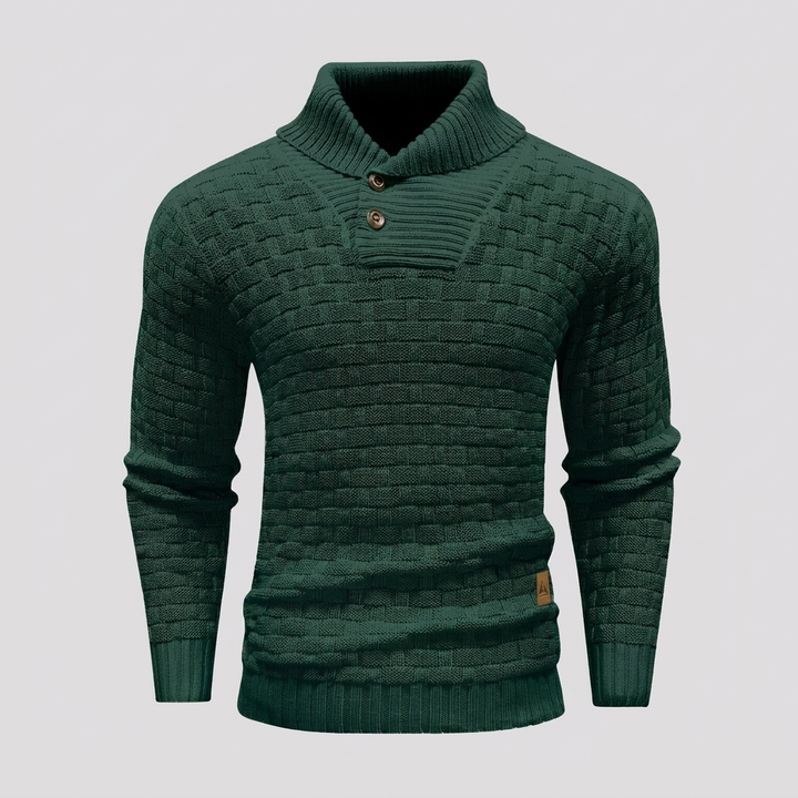 Men’s High‑Neck Button‑Front Thick Knit Sweater