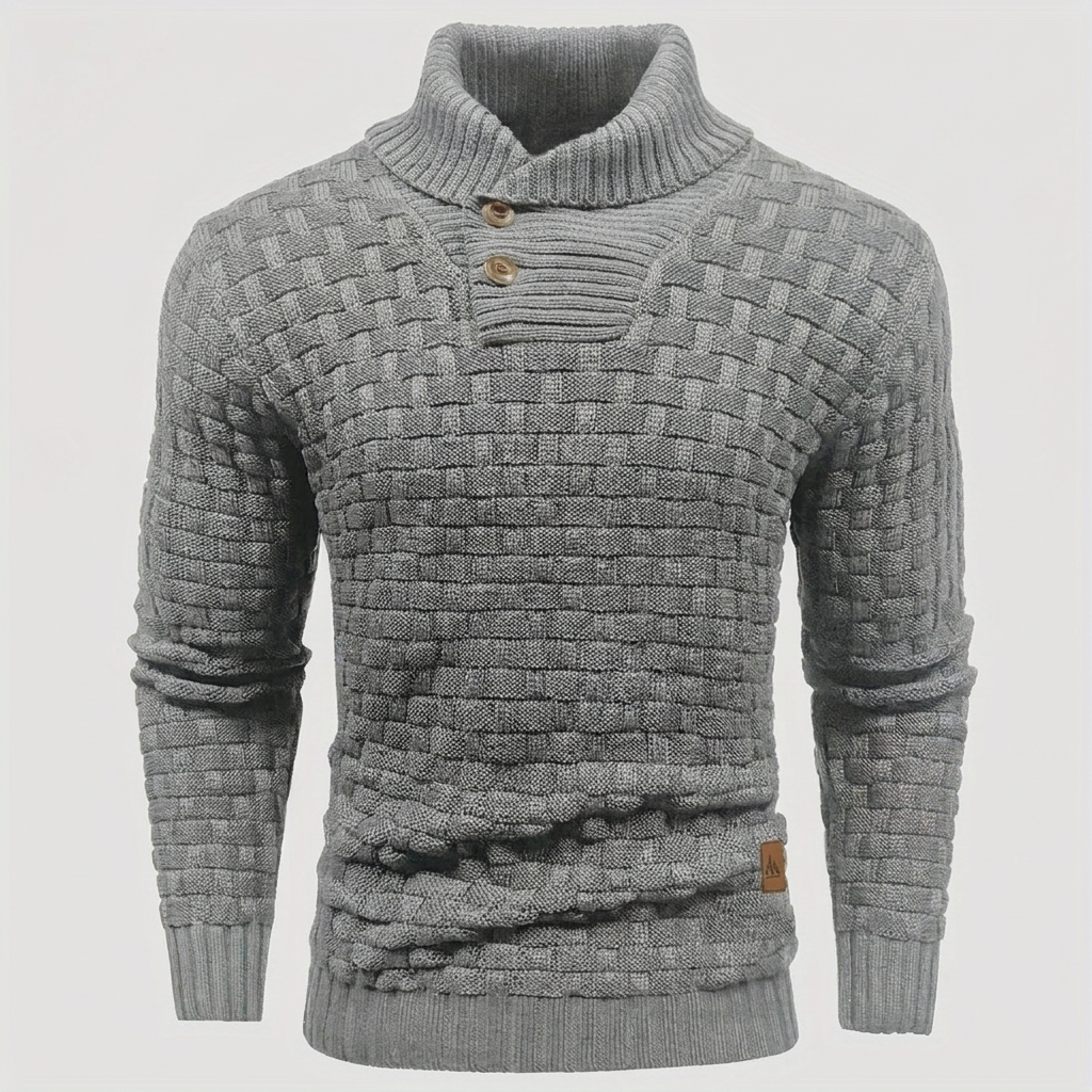 Men’s High‑Neck Button‑Front Thick Knit Sweater