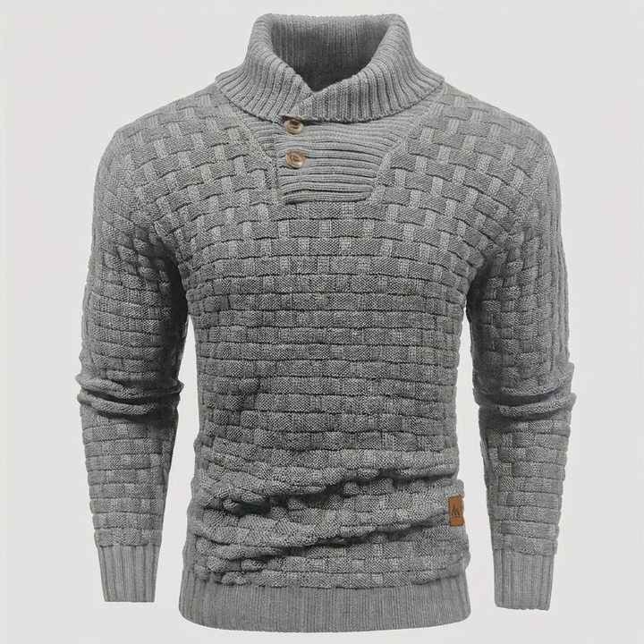 Men’s High‑Neck Button‑Front Thick Knit Sweater