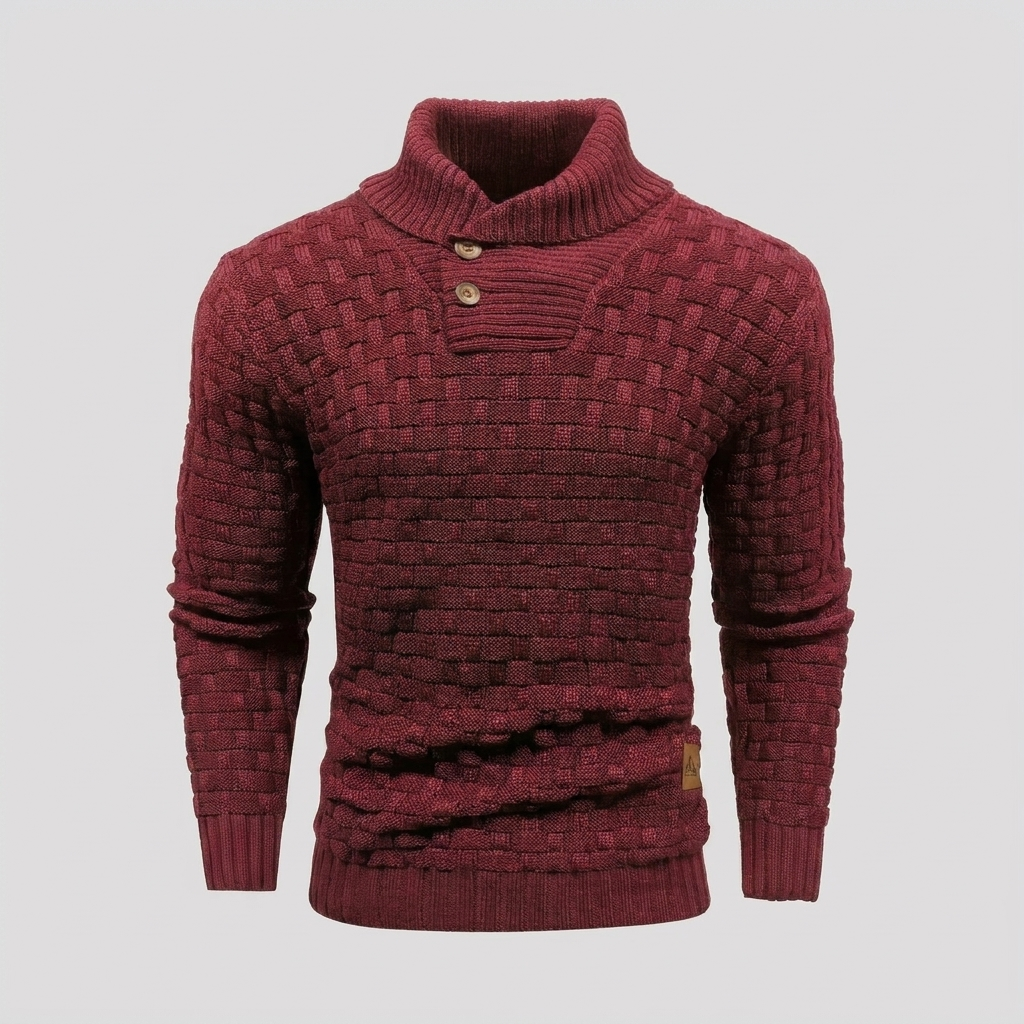 Men’s High‑Neck Button‑Front Thick Knit Sweater