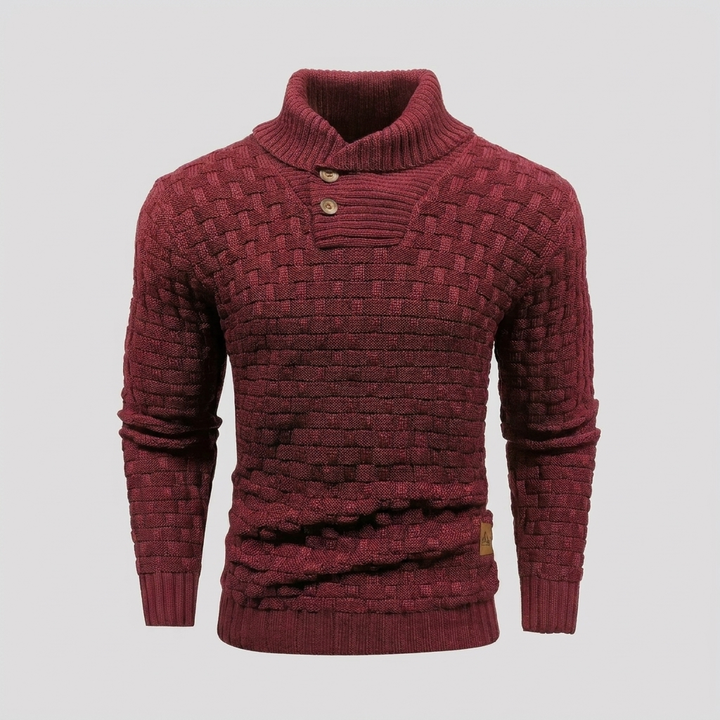 Men’s High‑Neck Button‑Front Thick Knit Sweater