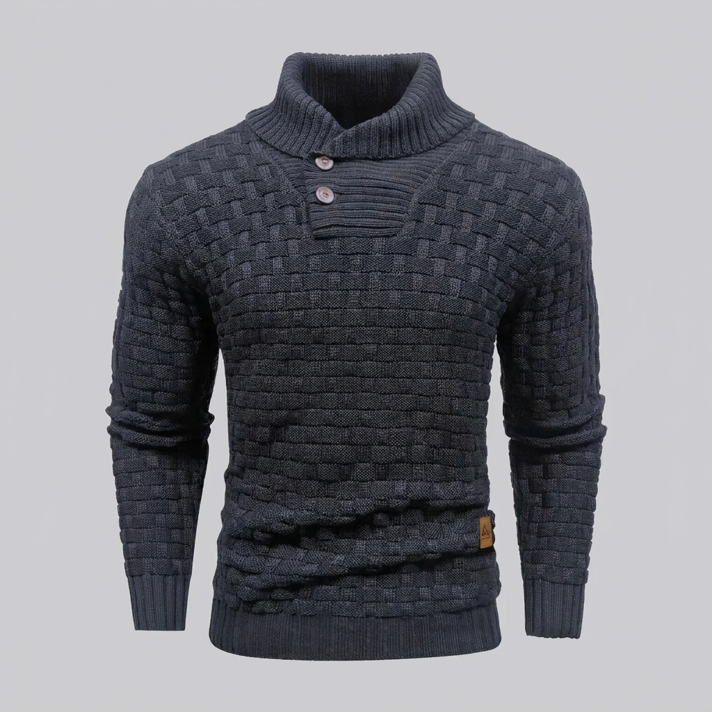 Men’s High‑Neck Button‑Front Thick Knit Sweater