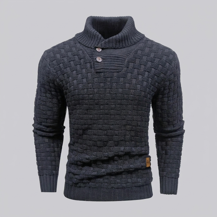 Men’s High‑Neck Button‑Front Thick Knit Sweater