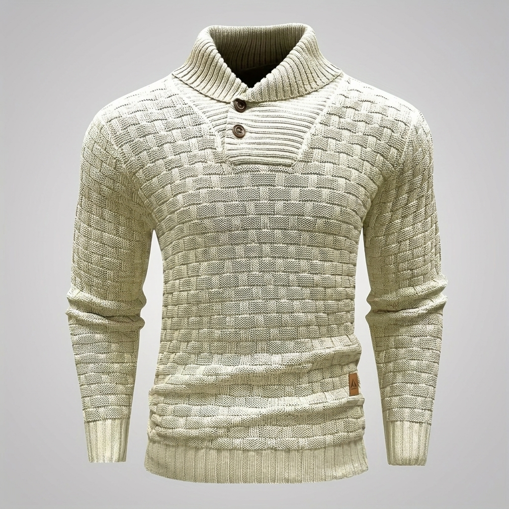 Men’s High‑Neck Button‑Front Thick Knit Sweater