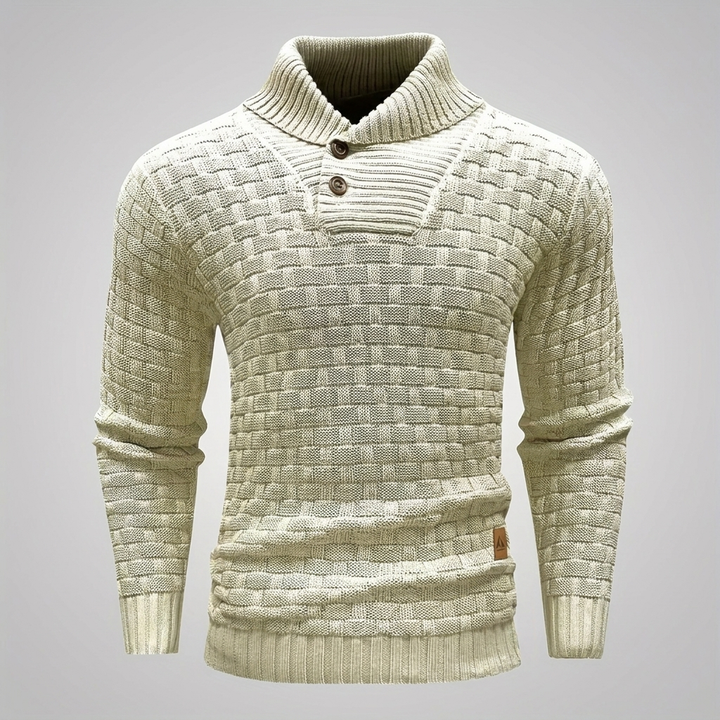 Men’s High‑Neck Button‑Front Thick Knit Sweater