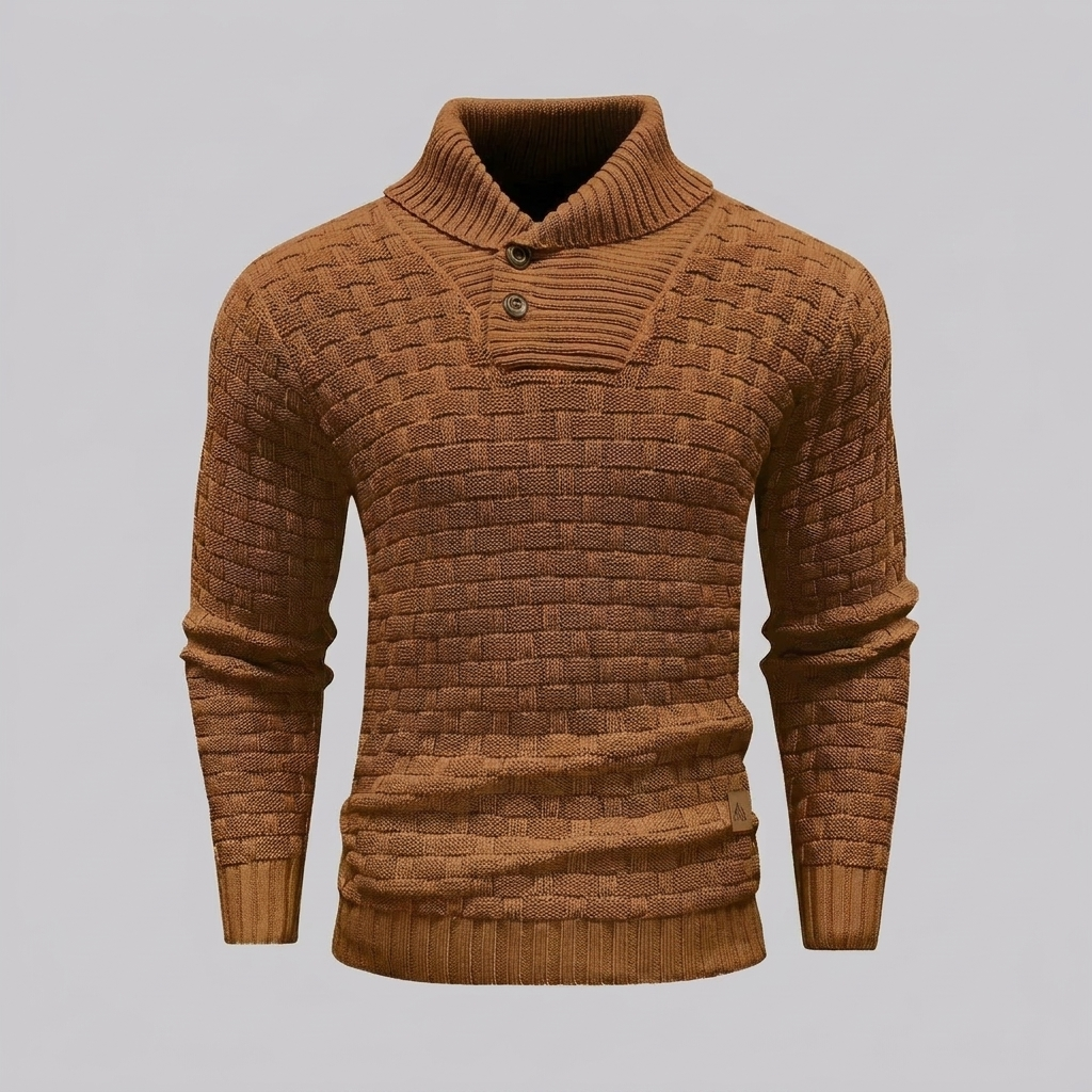 Men’s High‑Neck Button‑Front Thick Knit Sweater