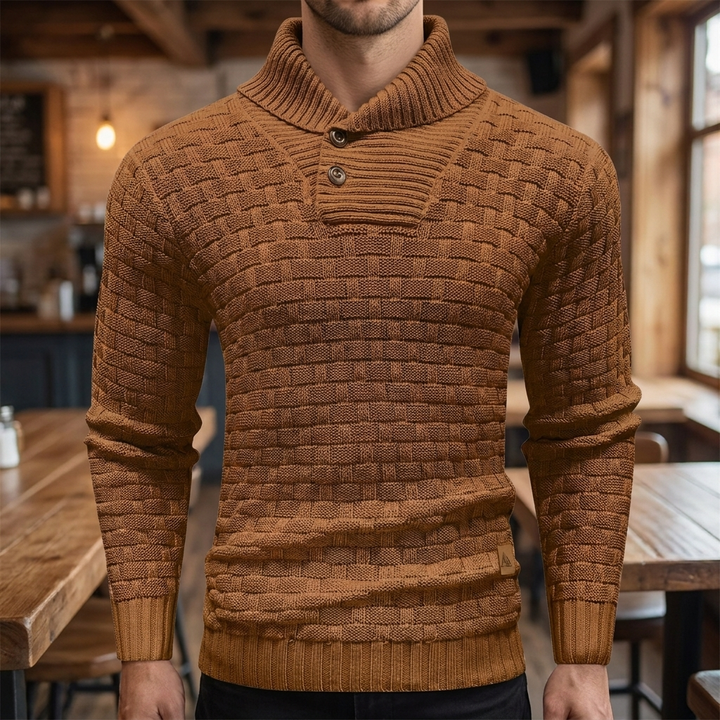 Men’s High‑Neck Button‑Front Thick Knit Sweater