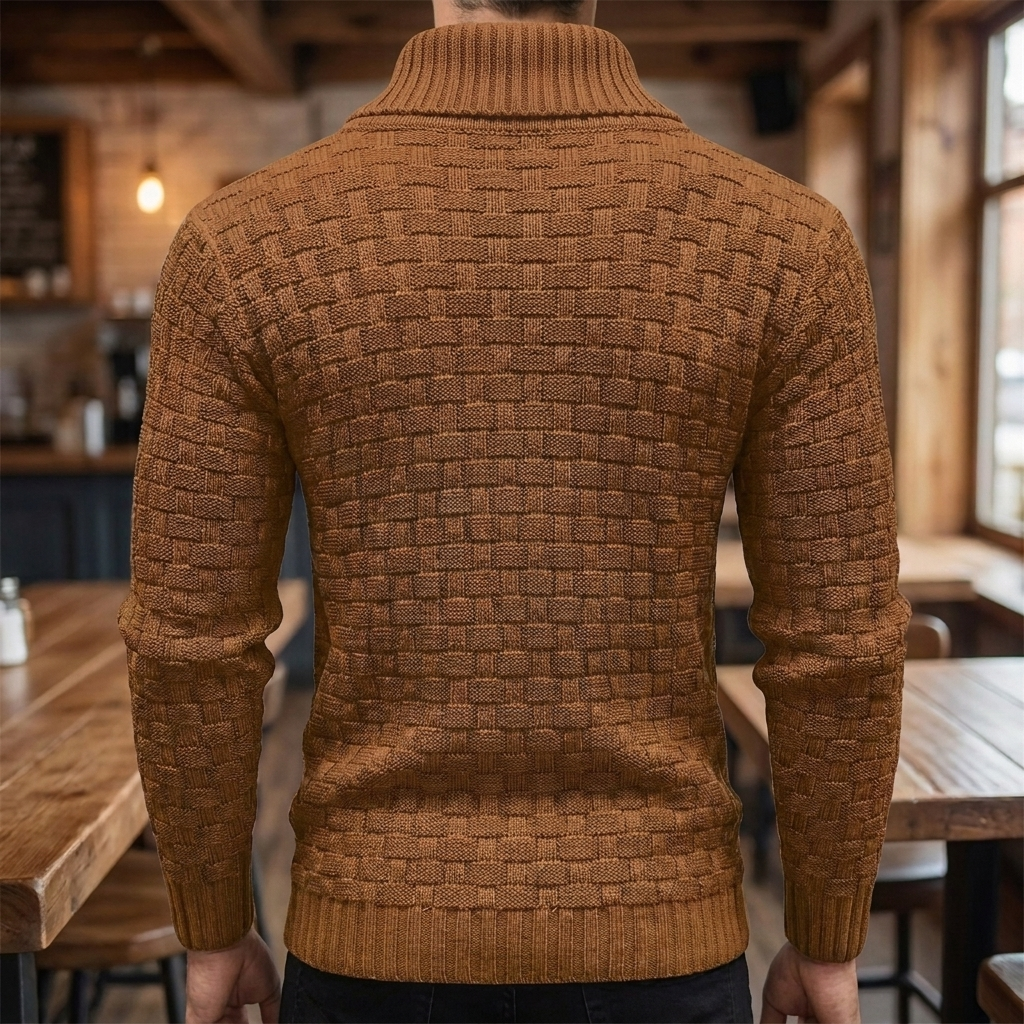 Men’s High‑Neck Button‑Front Thick Knit Sweater