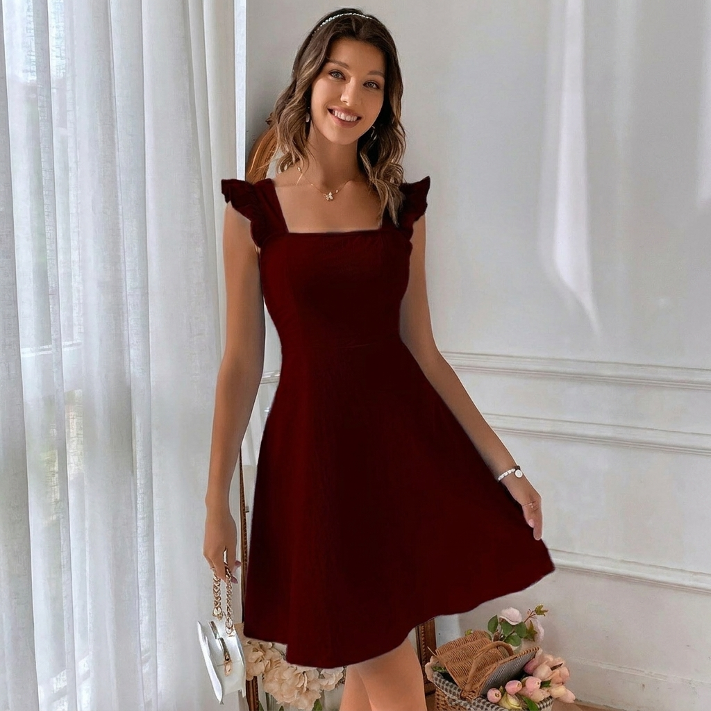 Women’s Summer Mini Dress with Open Back and Flirty Ruffles