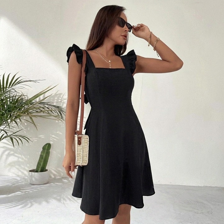 Women’s Summer Mini Dress with Open Back and Flirty Ruffles