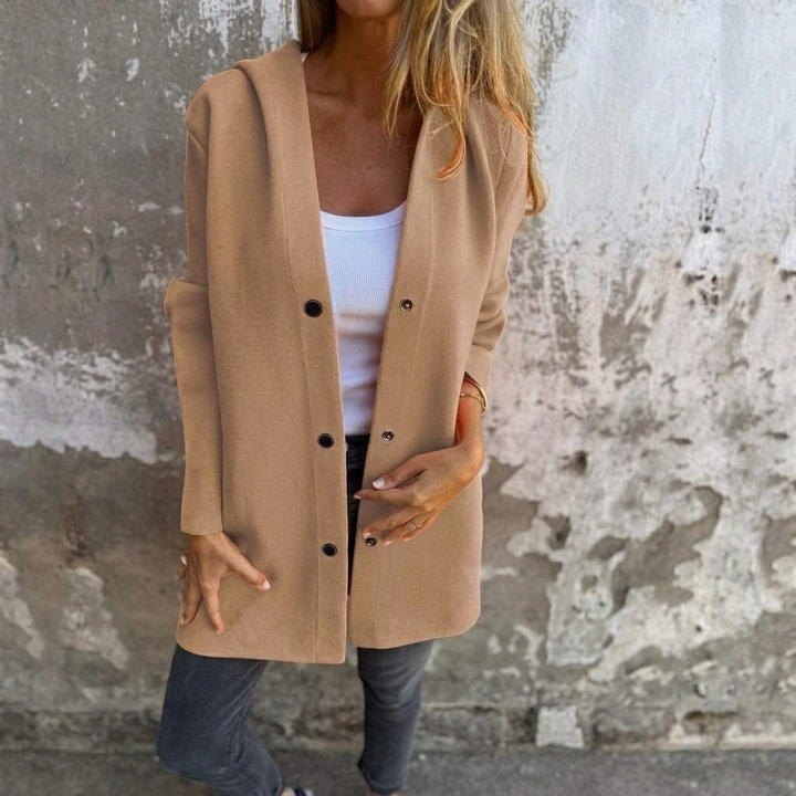 Button Front Hooded Coat for Women