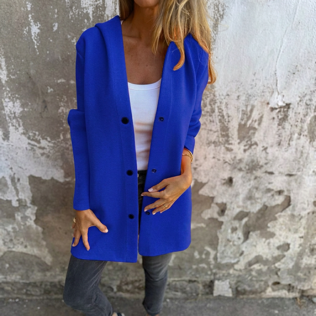 Button Front Hooded Coat for Women
