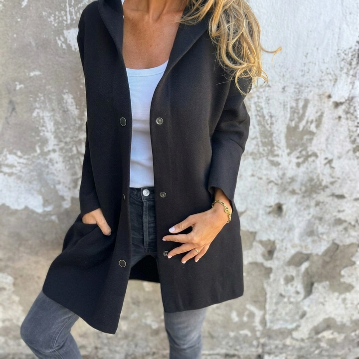 Button Front Hooded Coat for Women