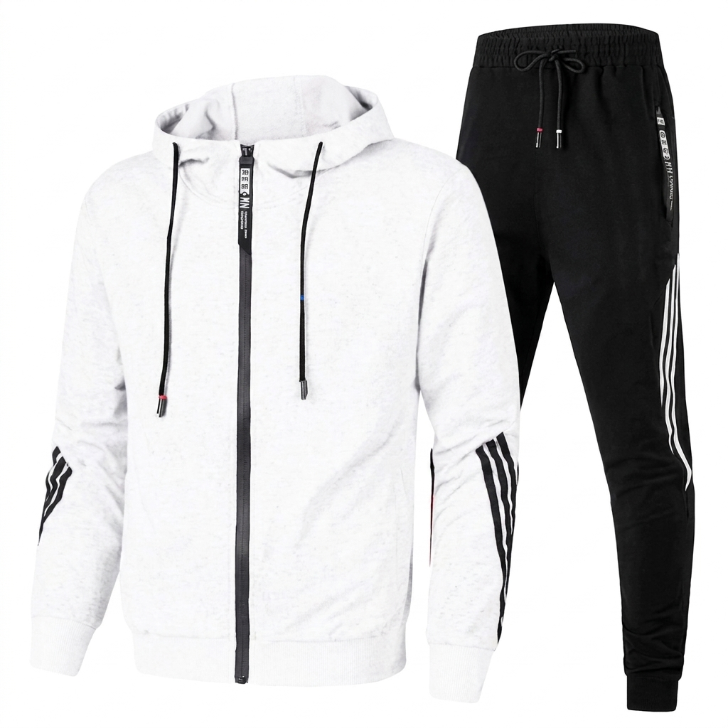 Stylish Men’s Two-Piece Tracksuit with Zip-Up Jacket