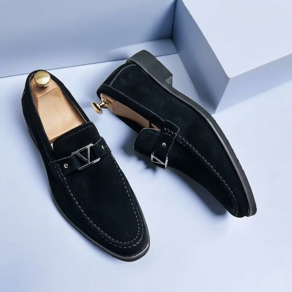 Men’s Slip-On Suede Loafers with Decorative Bit