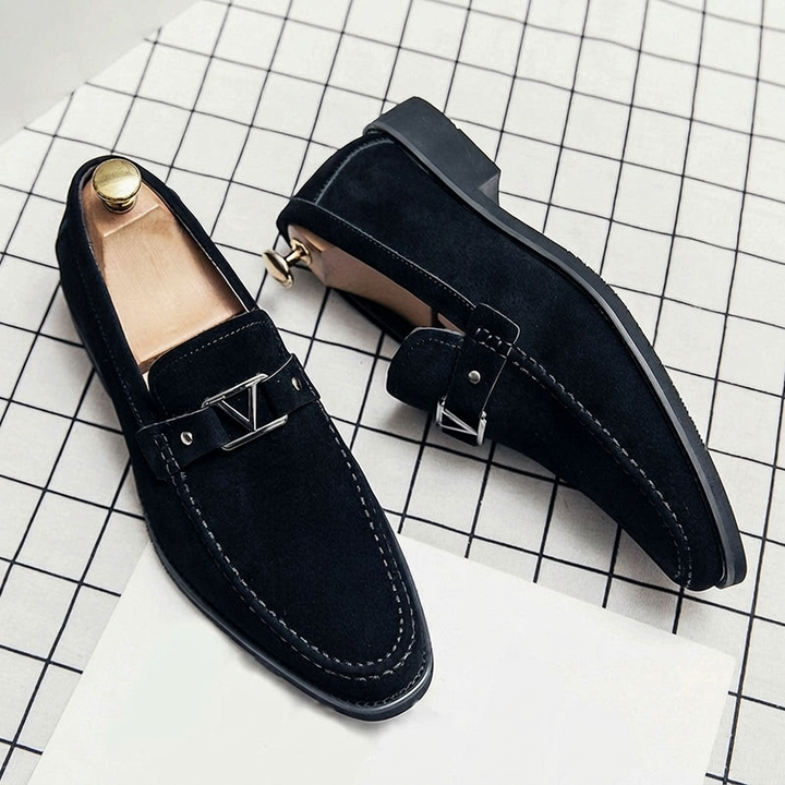 Men’s Slip-On Suede Loafers with Decorative Bit