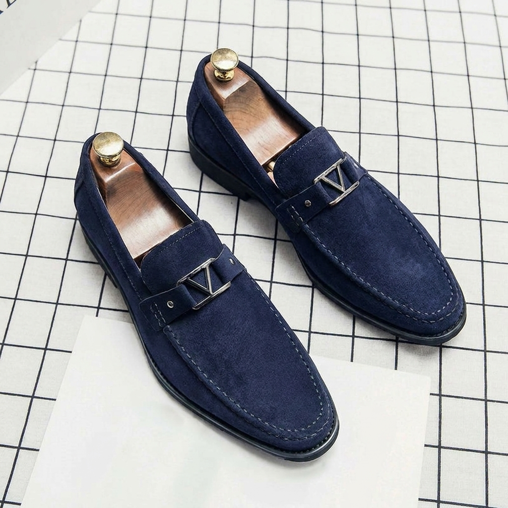 Men’s Slip-On Suede Loafers with Decorative Bit