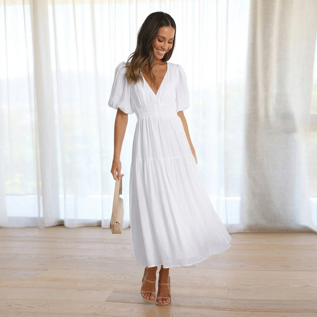 Women’s Puff‑Sleeve Midi Dress