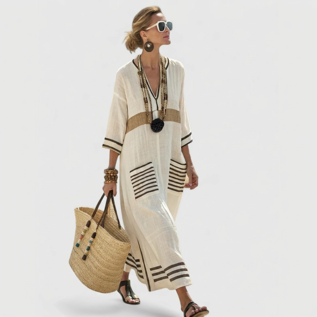 Women’s V‑Neck Loose Maxi Dress
