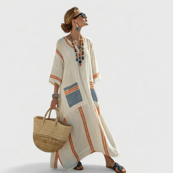 Women’s V‑Neck Loose Maxi Dress