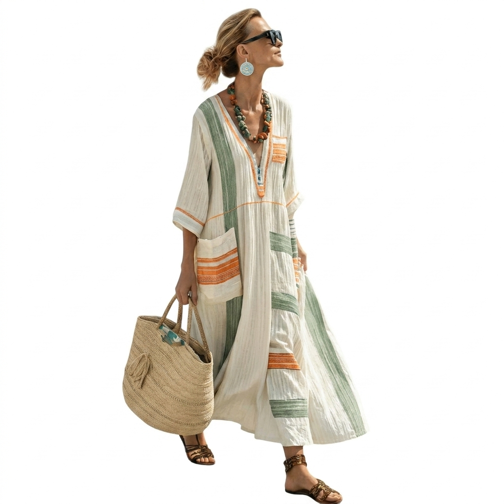 Women’s V‑Neck Loose Maxi Dress