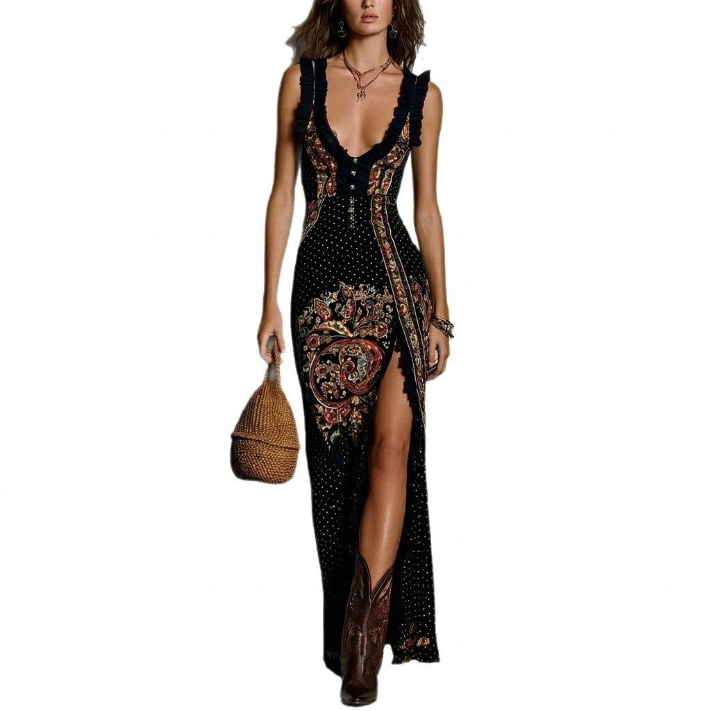 Elegant Sleeveless Tank Top Split Long Skirt Dress