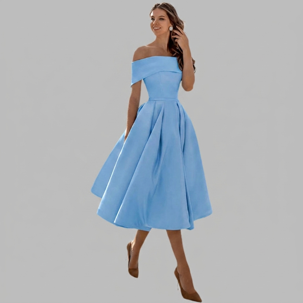 Off the Shoulder Satin Vintage Prom Dress