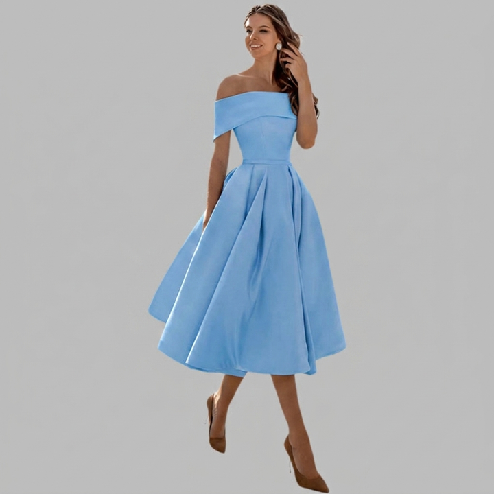 Off the Shoulder Satin Vintage Prom Dress
