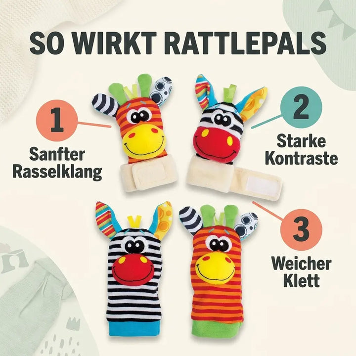 Baby Hand and Foot Rattle Socks Set, 4 Pieces, Cotton, 0–12 Months