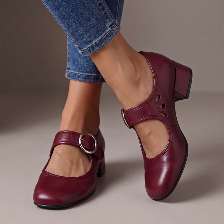 Strappy Court Shoes with Buckle and Cushioned Insole