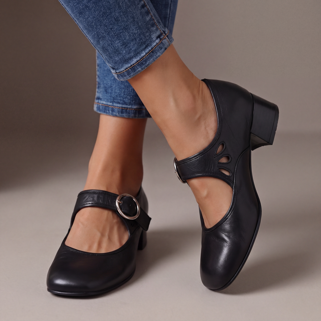Strappy Court Shoes with Buckle and Cushioned Insole