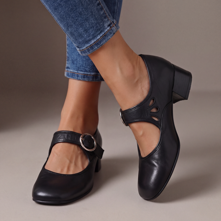 Strappy Court Shoes with Buckle and Cushioned Insole