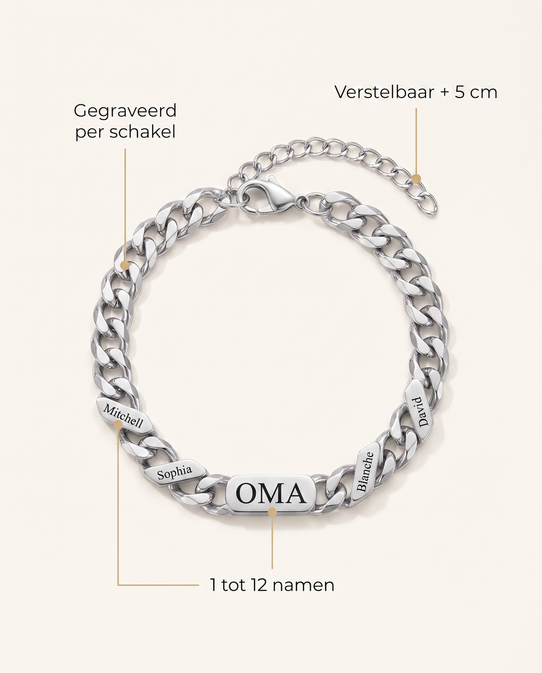 Personalised Family Link Bracelet with Engraved Names – Silver or Gold