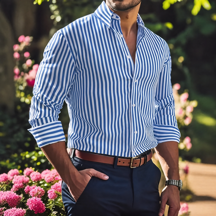 Stripe Printed Long Sleeve Lapel Button Shirt