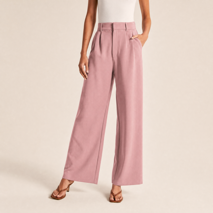 High Waisted Pleated Linen Feel Trousers