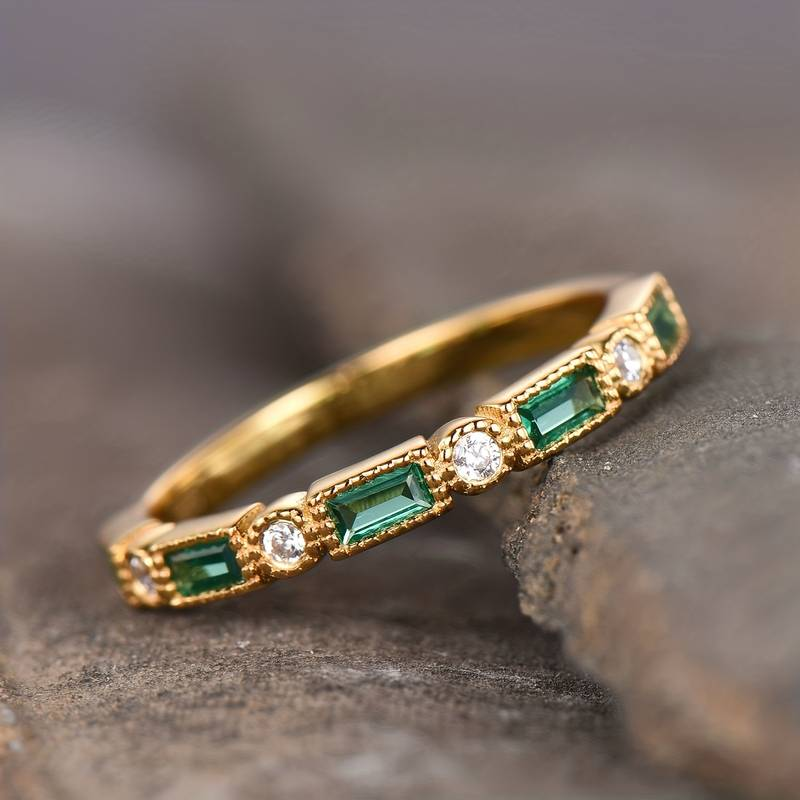 Alex - Green Cubic Zirconia Gold Ring