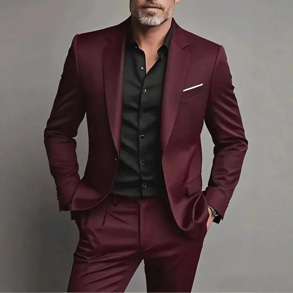 Men's Slim Fit Suit Set - Business-Casual Blazer and Trousers