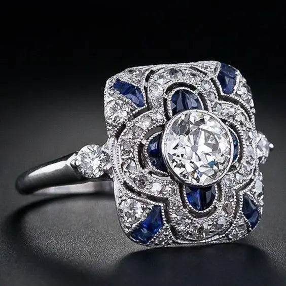 Elegant silver ring with a blue cubic zirconia