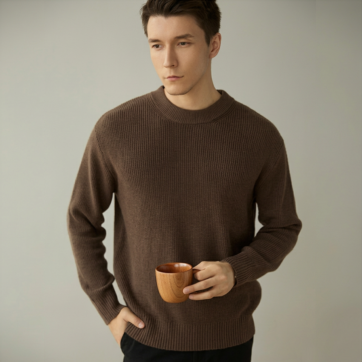 Men's Rib Knit Crew-Neck Jumper with Relaxed Fit