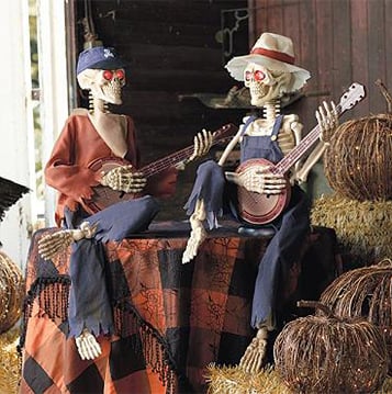 Hauntique Animated Skeleton Duo | Sound-Activated Halloween Decoration with Music and Lights