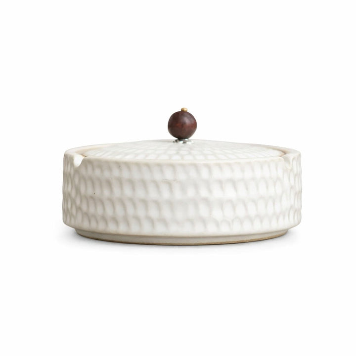 Handmade Ceramic Ashtray with Wooden Lid, 12.5 cm
